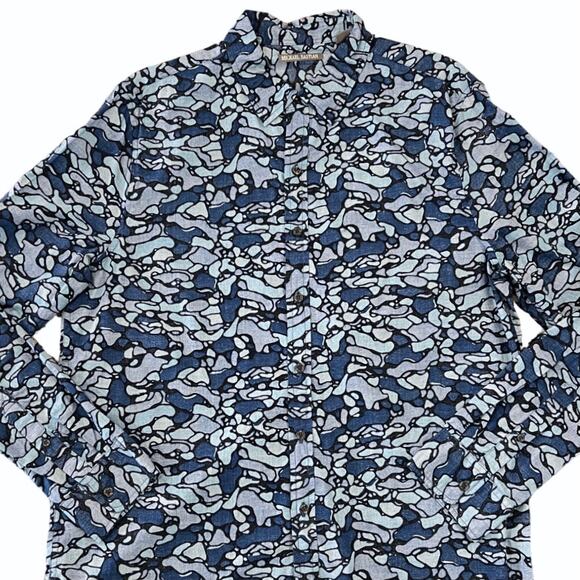 Michael Bastian Men's Blue Geometric Print Button Down Shirt - SIZE L - Picture 2 of 9